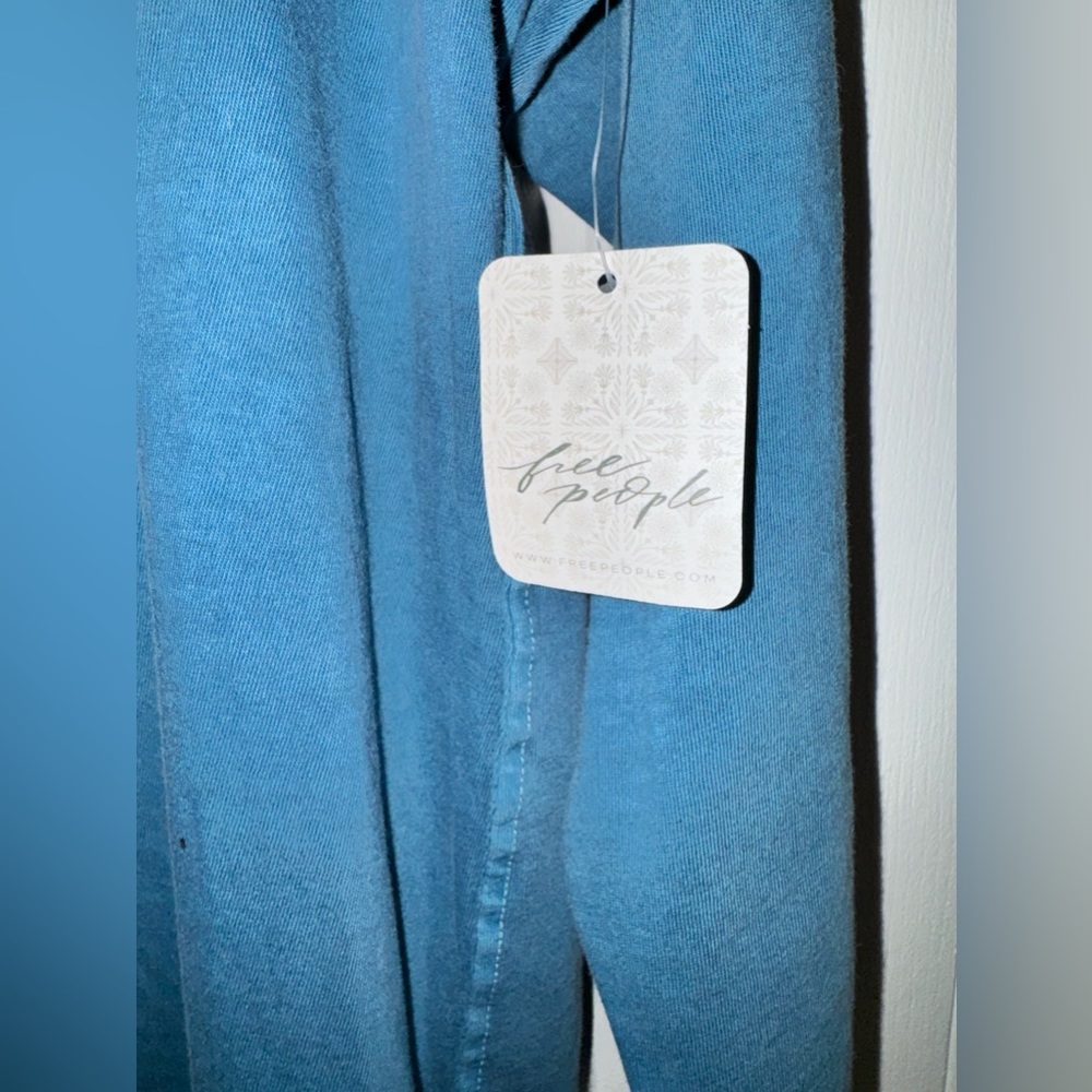 Free People *New* turquoise Bluish Green color Long Sleeve high collar Tee Shirt - Picture 3 of 11